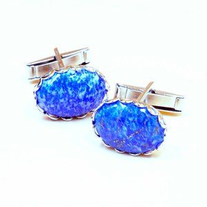 GRADE A LAPIS LAZULI RHODIUM PLATED CUFFLINKS - McGrL2